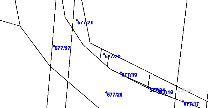 Parcela st. 577/20 v KÚ Soběchleby u Krupky, Katastrální mapa