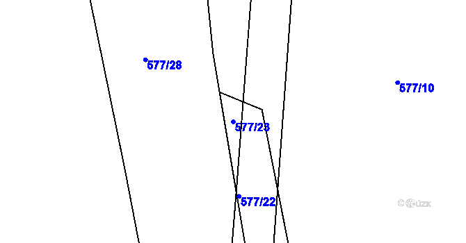 Parcela st. 577/23 v KÚ Soběchleby u Krupky, Katastrální mapa