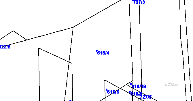 Parcela st. 616/4 v KÚ Soběchleby u Krupky, Katastrální mapa