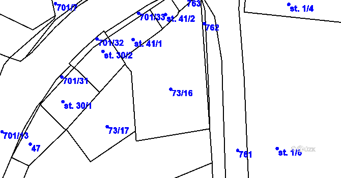 Parcela st. 73/16 v KÚ Soběchleby u Krupky, Katastrální mapa