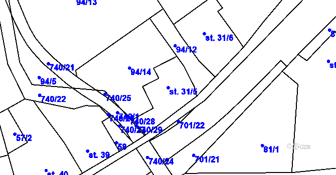 Parcela st. 31/5 v KÚ Soběchleby u Krupky, Katastrální mapa
