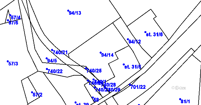 Parcela st. 94/14 v KÚ Soběchleby u Krupky, Katastrální mapa