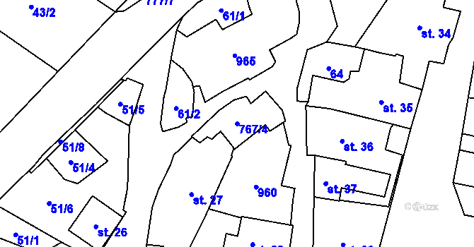 Parcela st. 767/4 v KÚ Soběchleby, Katastrální mapa