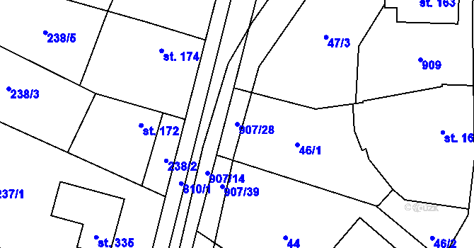Parcela st. 907/28 v KÚ Soběchleby, Katastrální mapa