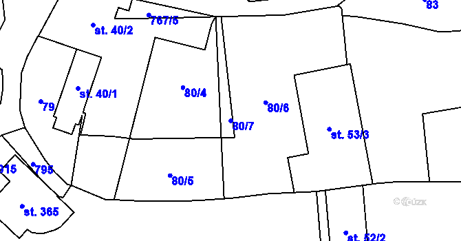 Parcela st. 80/7 v KÚ Soběchleby, Katastrální mapa