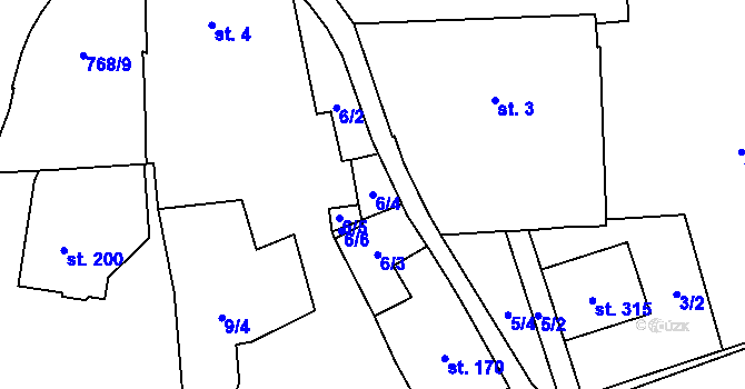 Parcela st. 6/4 v KÚ Soběchleby, Katastrální mapa