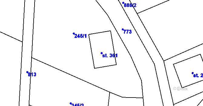 Parcela st. 361 v KÚ Soběchleby, Katastrální mapa