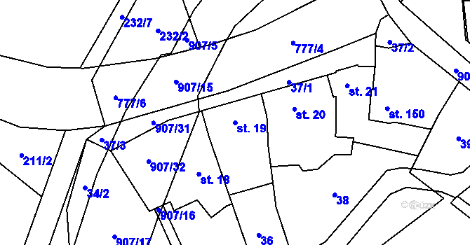Parcela st. 19 v KÚ Soběchleby, Katastrální mapa