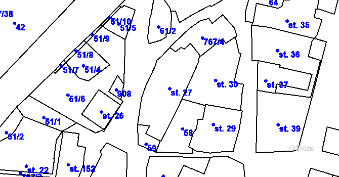 Parcela st. 27 v KÚ Soběchleby, Katastrální mapa