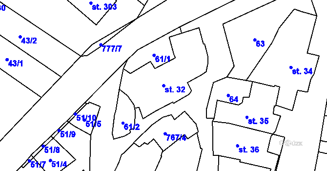Parcela st. 32 v KÚ Soběchleby, Katastrální mapa
