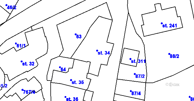 Parcela st. 34 v KÚ Soběchleby, Katastrální mapa