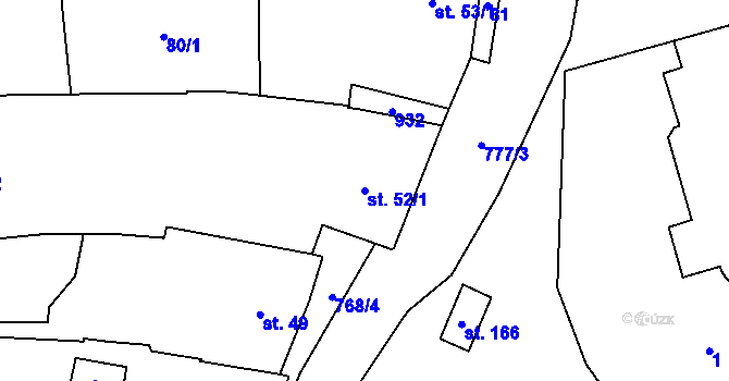 Parcela st. 52/1 v KÚ Soběchleby, Katastrální mapa