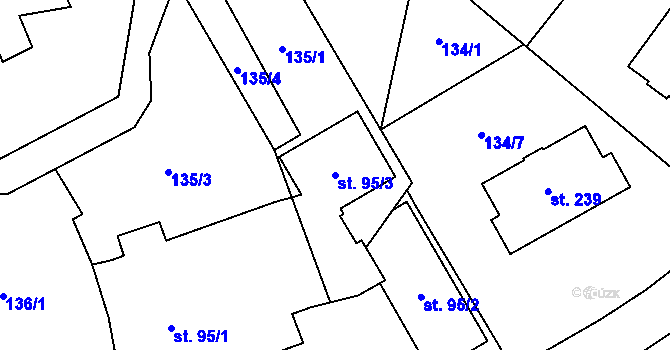 Parcela st. 95/3 v KÚ Soběchleby, Katastrální mapa