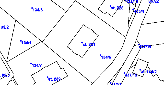 Parcela st. 231 v KÚ Soběchleby, Katastrální mapa
