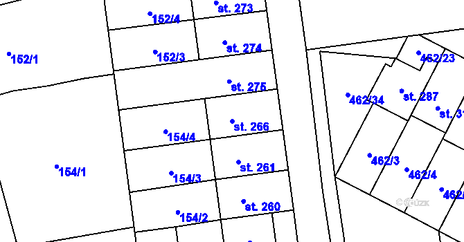 Parcela st. 266 v KÚ Soběchleby, Katastrální mapa