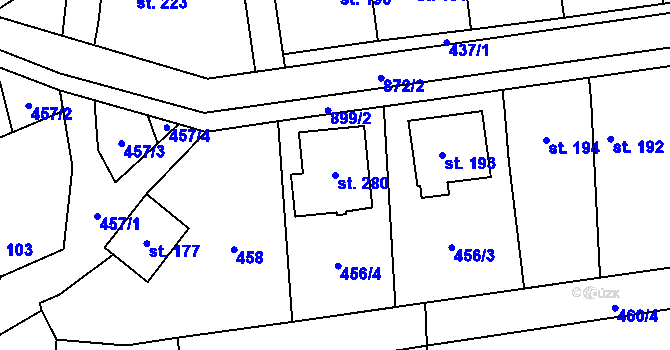Parcela st. 280 v KÚ Soběchleby, Katastrální mapa