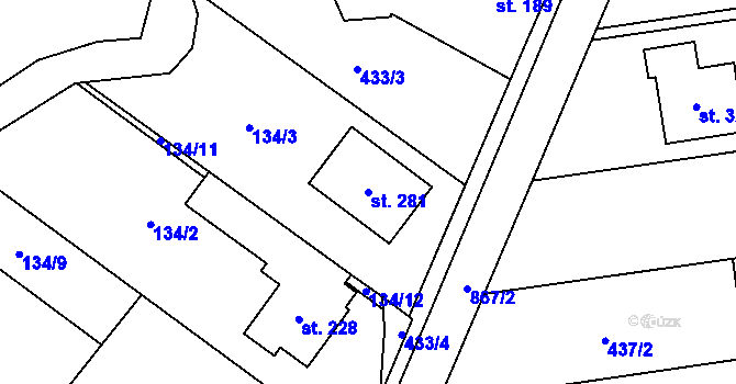 Parcela st. 281 v KÚ Soběchleby, Katastrální mapa