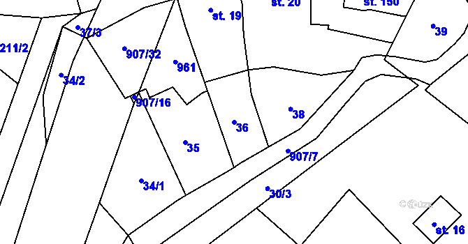 Parcela st. 36 v KÚ Soběchleby, Katastrální mapa