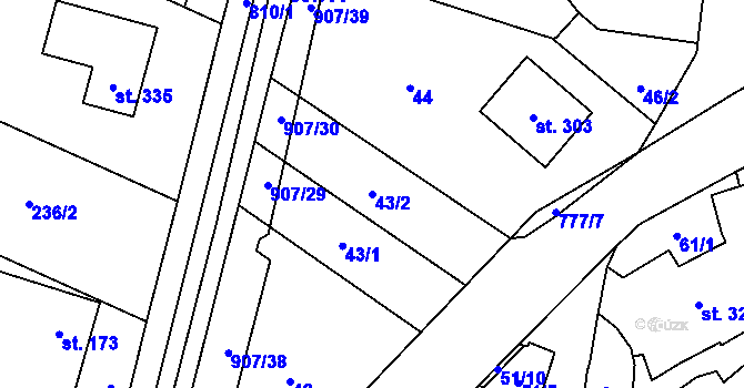 Parcela st. 43/2 v KÚ Soběchleby, Katastrální mapa