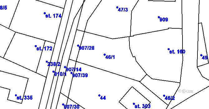 Parcela st. 46/1 v KÚ Soběchleby, Katastrální mapa