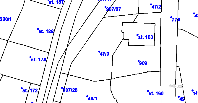 Parcela st. 47/3 v KÚ Soběchleby, Katastrální mapa