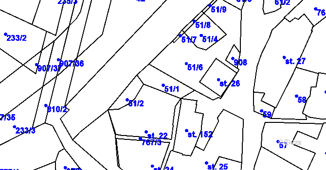 Parcela st. 51/1 v KÚ Soběchleby, Katastrální mapa
