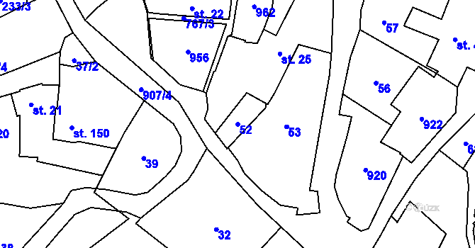 Parcela st. 52 v KÚ Soběchleby, Katastrální mapa