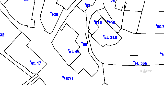 Parcela st. 69 v KÚ Soběchleby, Katastrální mapa