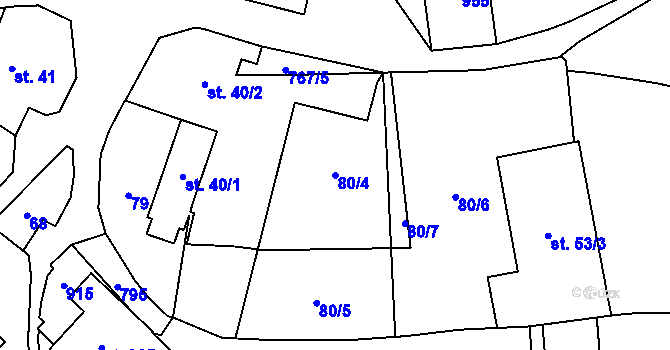 Parcela st. 80/4 v KÚ Soběchleby, Katastrální mapa