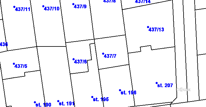 Parcela st. 437/7 v KÚ Soběchleby, Katastrální mapa