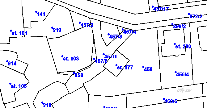 Parcela st. 457/1 v KÚ Soběchleby, Katastrální mapa