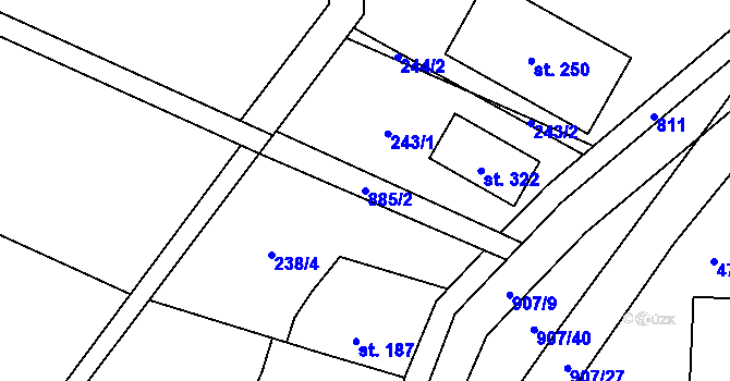 Parcela st. 885/2 v KÚ Soběchleby, Katastrální mapa