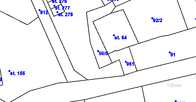 Parcela st. 50/5 v KÚ Soběchleby, Katastrální mapa