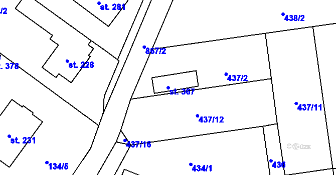 Parcela st. 367 v KÚ Soběchleby, Katastrální mapa