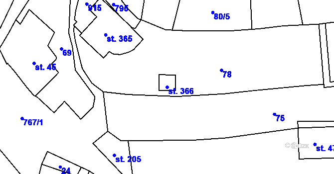 Parcela st. 366 v KÚ Soběchleby, Katastrální mapa