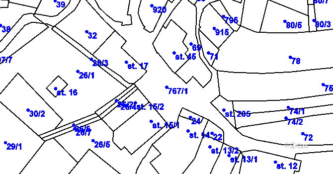 Parcela st. 767/1 v KÚ Soběchleby, Katastrální mapa