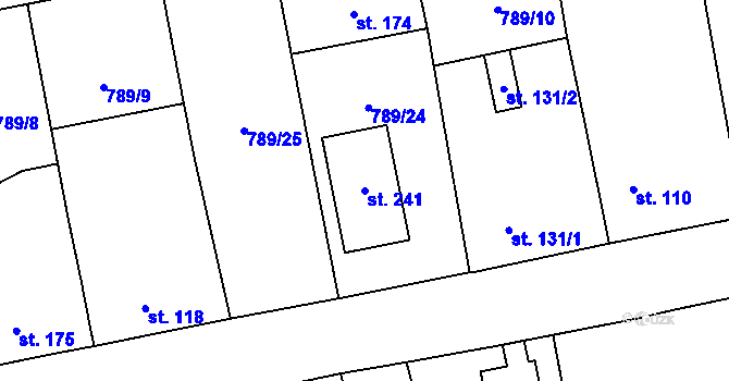Parcela st. 241 v KÚ Horušany, Katastrální mapa