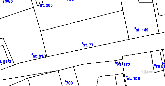 Parcela st. 77 v KÚ Horušany, Katastrální mapa
