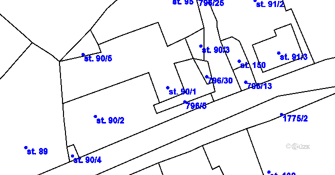 Parcela st. 90/1 v KÚ Horušany, Katastrální mapa