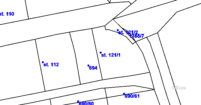 Parcela st. 121/1 v KÚ Horušany, Katastrální mapa