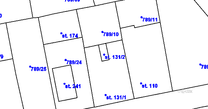 Parcela st. 131/2 v KÚ Horušany, Katastrální mapa