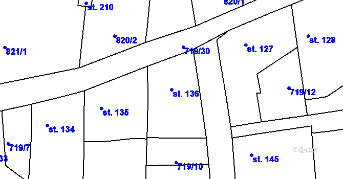 Parcela st. 136 v KÚ Horušany, Katastrální mapa