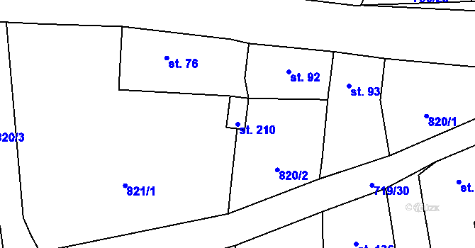 Parcela st. 210 v KÚ Horušany, Katastrální mapa