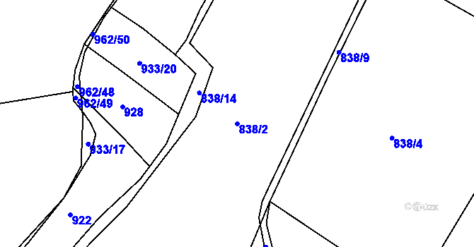 Parcela st. 838/2 v KÚ Horušany, Katastrální mapa