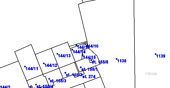 Parcela st. 144/16 v KÚ Soběkury, Katastrální mapa