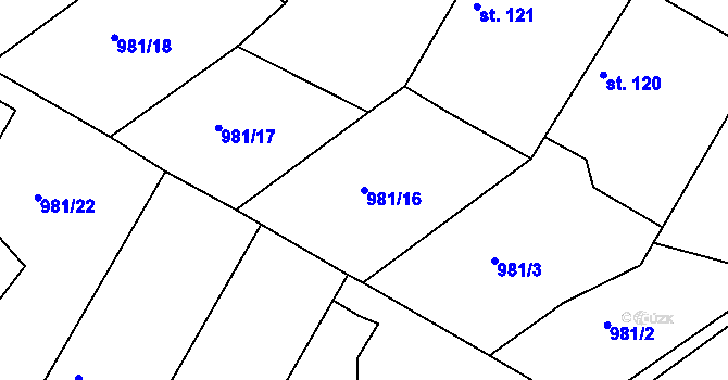 Parcela st. 981/16 v KÚ Soběkury, Katastrální mapa