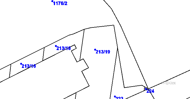 Parcela st. 213/19 v KÚ Soběkury, Katastrální mapa