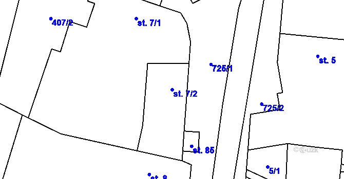 Parcela st. 7/2 v KÚ Horní Nezly, Katastrální mapa
