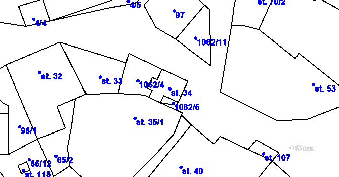 Parcela st. 34 v KÚ Soběnice, Katastrální mapa