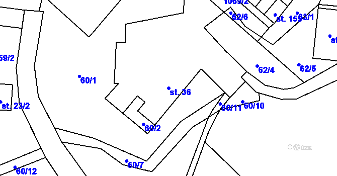 Parcela st. 36 v KÚ Soběnice, Katastrální mapa